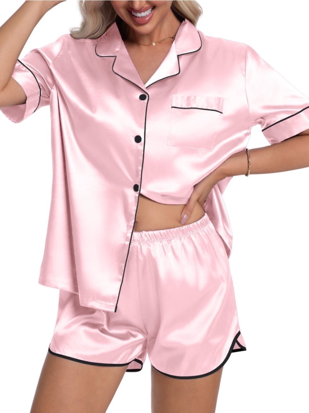 Satin Short PJ Set - Pink